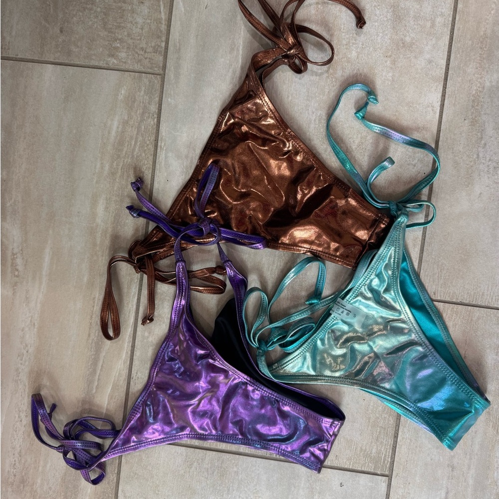 Metallic Bikini bottoms - Bronze, purple and gradient Teal. Never worn.